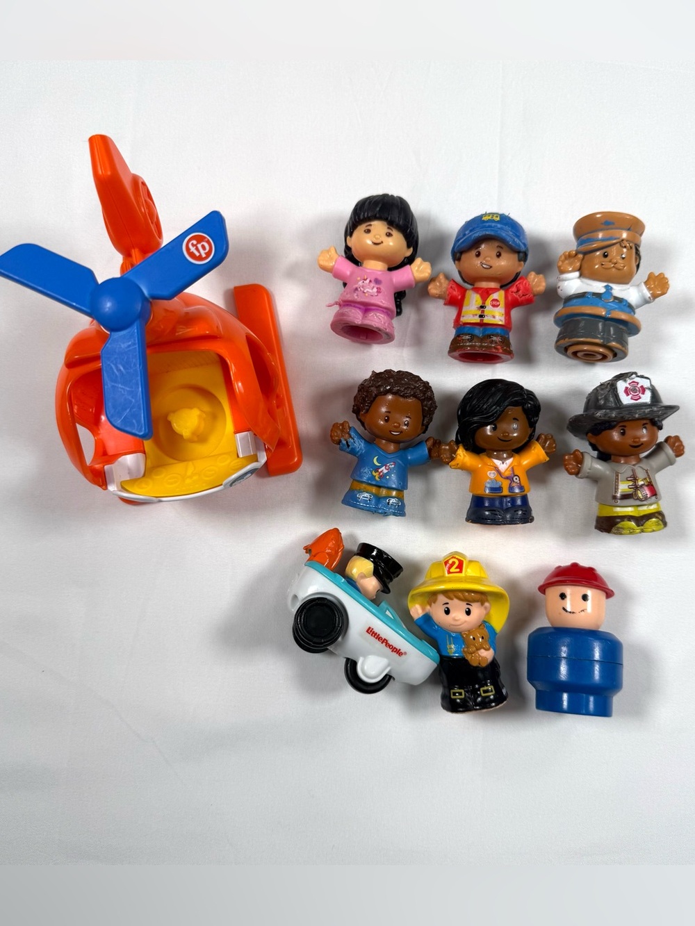 VINTAGE FISHER PRICE Little People Mixed Figure Lot Helicopter Community Helpers
